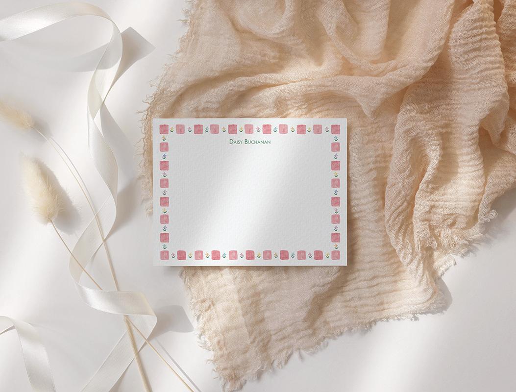 Checkerboard Floral Border Personalized Stationery Set - Image 6