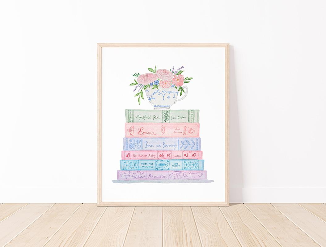 Jane Austen Books Literary Art Print