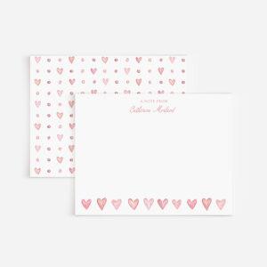 Pink Hearts Personalized Watercolor Stationery Set