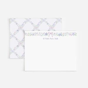 Purple Floral Lattice And Bows Personalized Watercolor Stationery Set