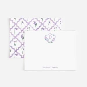 Violets Monogrammed Crest Floral Personalized Stationery Set