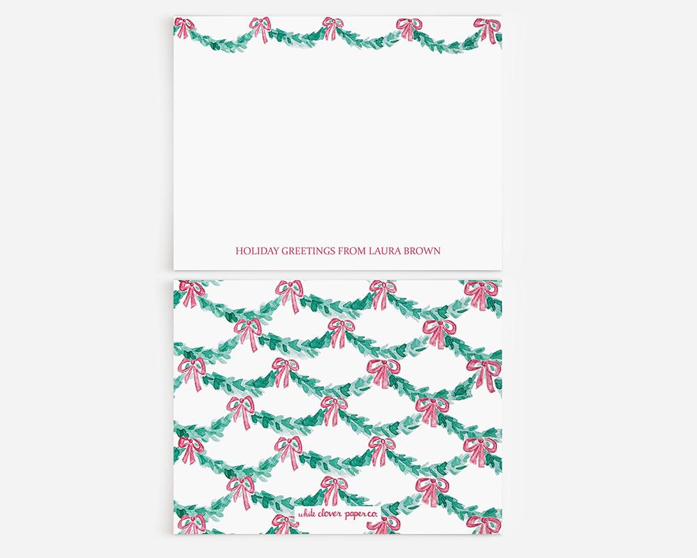 Evergreen Garlands And Bows Personalized Christmas Stationery Set - Image 2