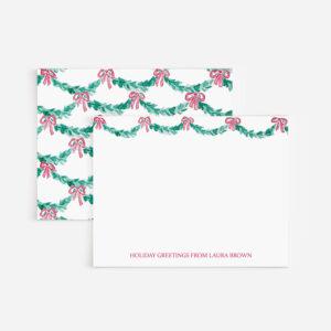 Evergreen Garlands And Bows Personalized Christmas Stationery Set