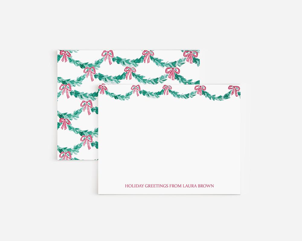 Evergreen Garlands And Bows Personalized Christmas Stationery Set