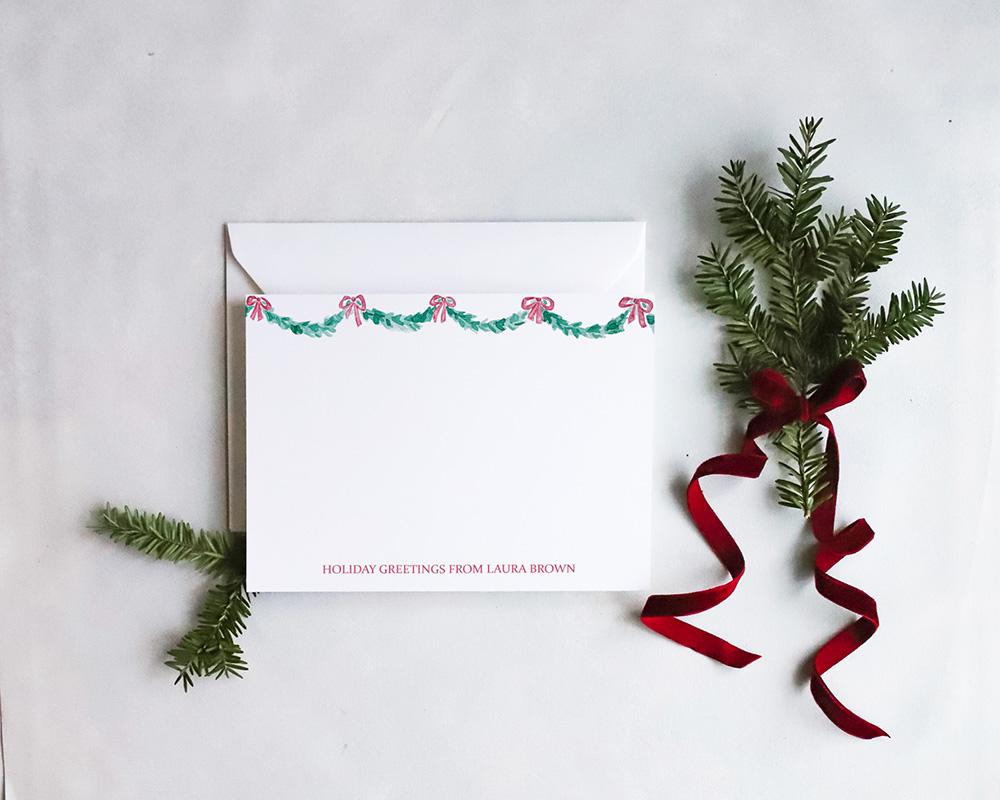 Evergreen Garlands And Bows Personalized Christmas Stationery Set - Image 3