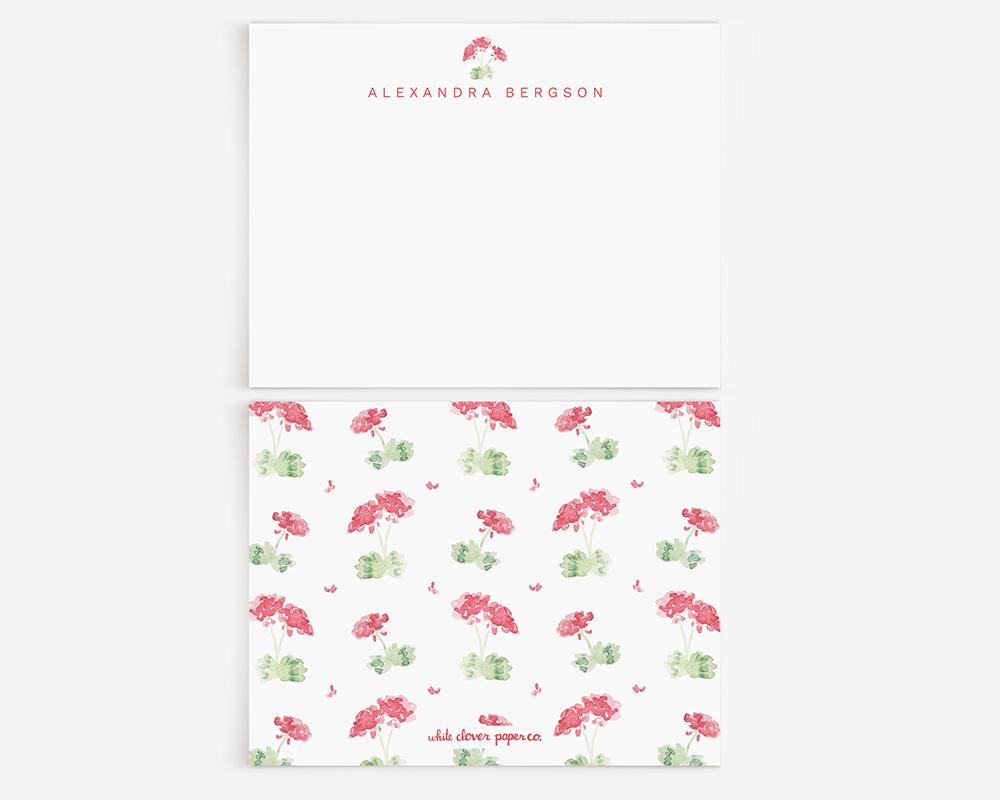 Red Geraniums Floral Watercolor Personalized Stationery Set - Image 2