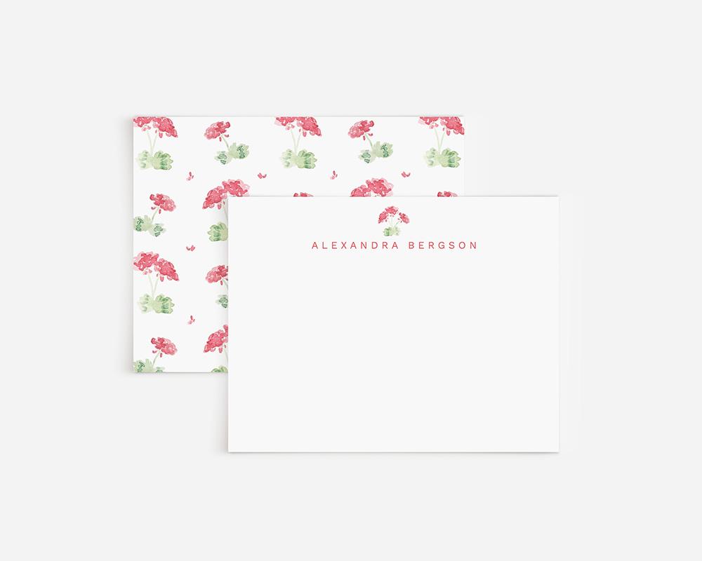 Red Geraniums Floral Watercolor Personalized Stationery Set