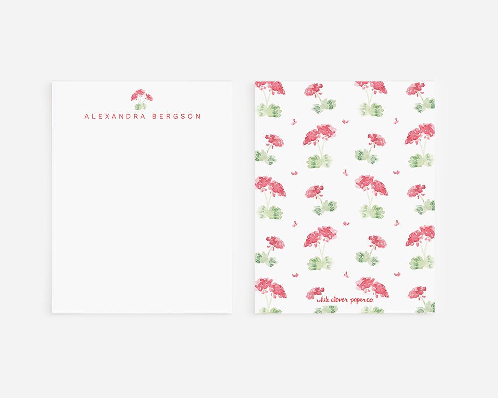 Red Geraniums Floral Watercolor Personalized Stationery Set - Image 4