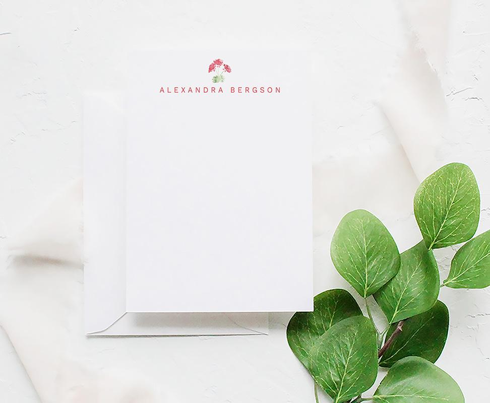 Red Geraniums Floral Watercolor Personalized Stationery Set - Image 5