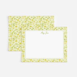 Yellow-Green Watercolor Flowers Personalized Stationery Set
