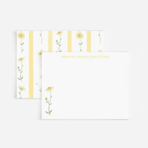 Yellow Watercolor Flowers And Stripes Personalized Stationery Set