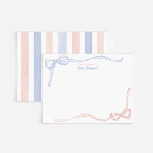 Bow Border Personalized Watercolor Nursery Stationery With Stripes