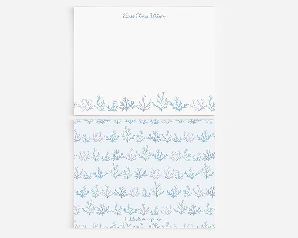 Blue Coral And Seaweed Personalized Watercolor Stationery Set - Image 2