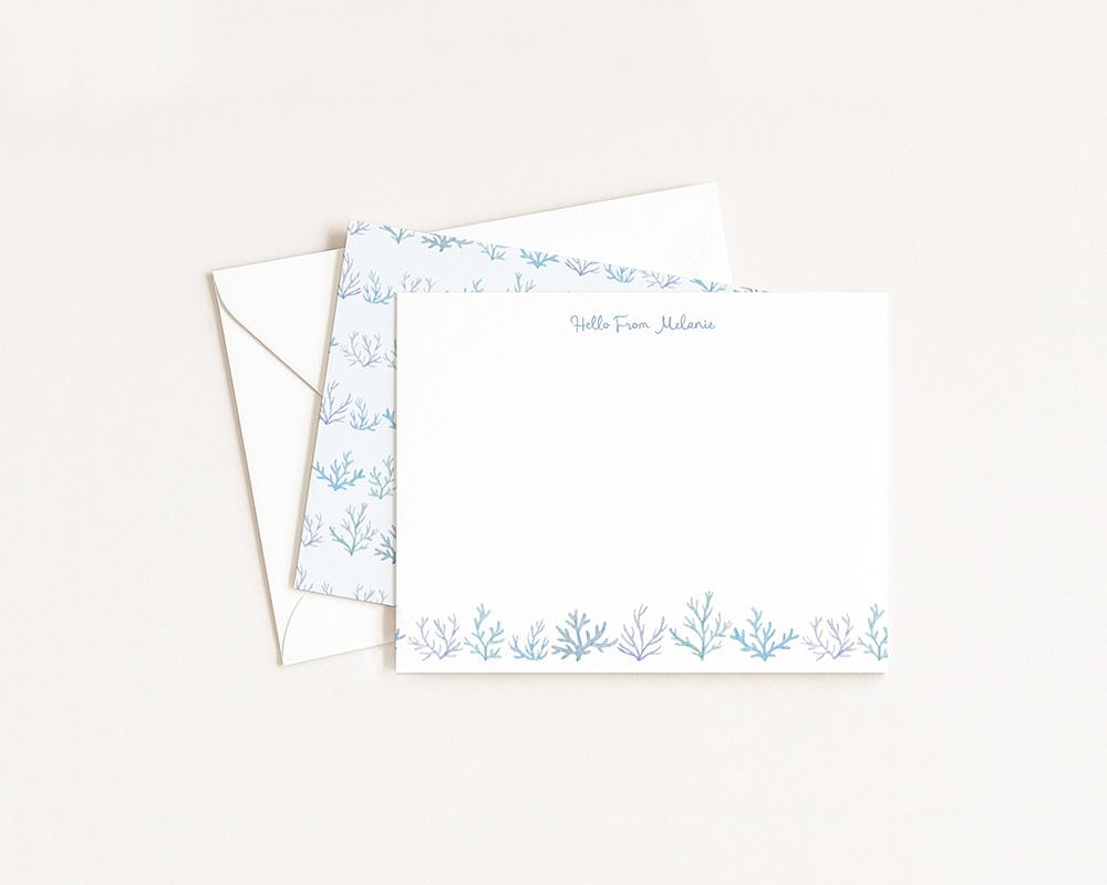 Blue Coral And Seaweed Personalized Watercolor Stationery Set - Image 3