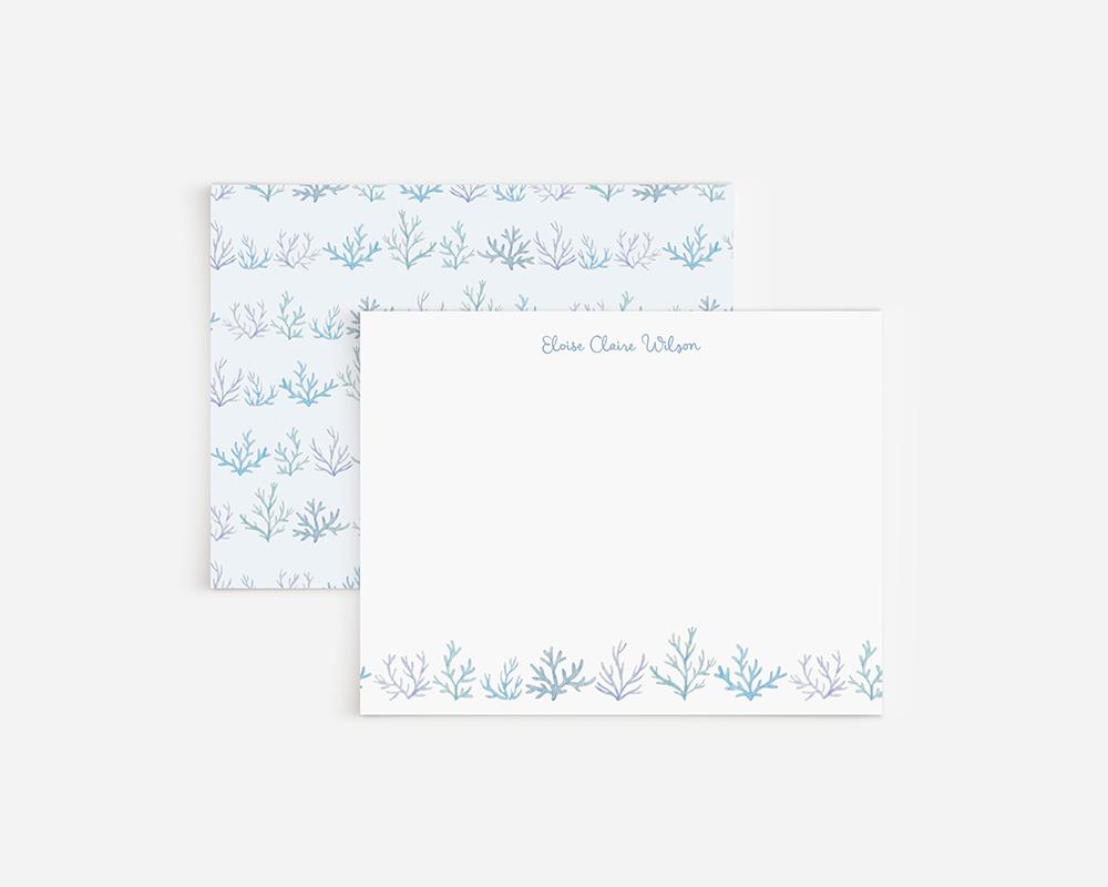 Blue Coral And Seaweed Personalized Watercolor Stationery Set