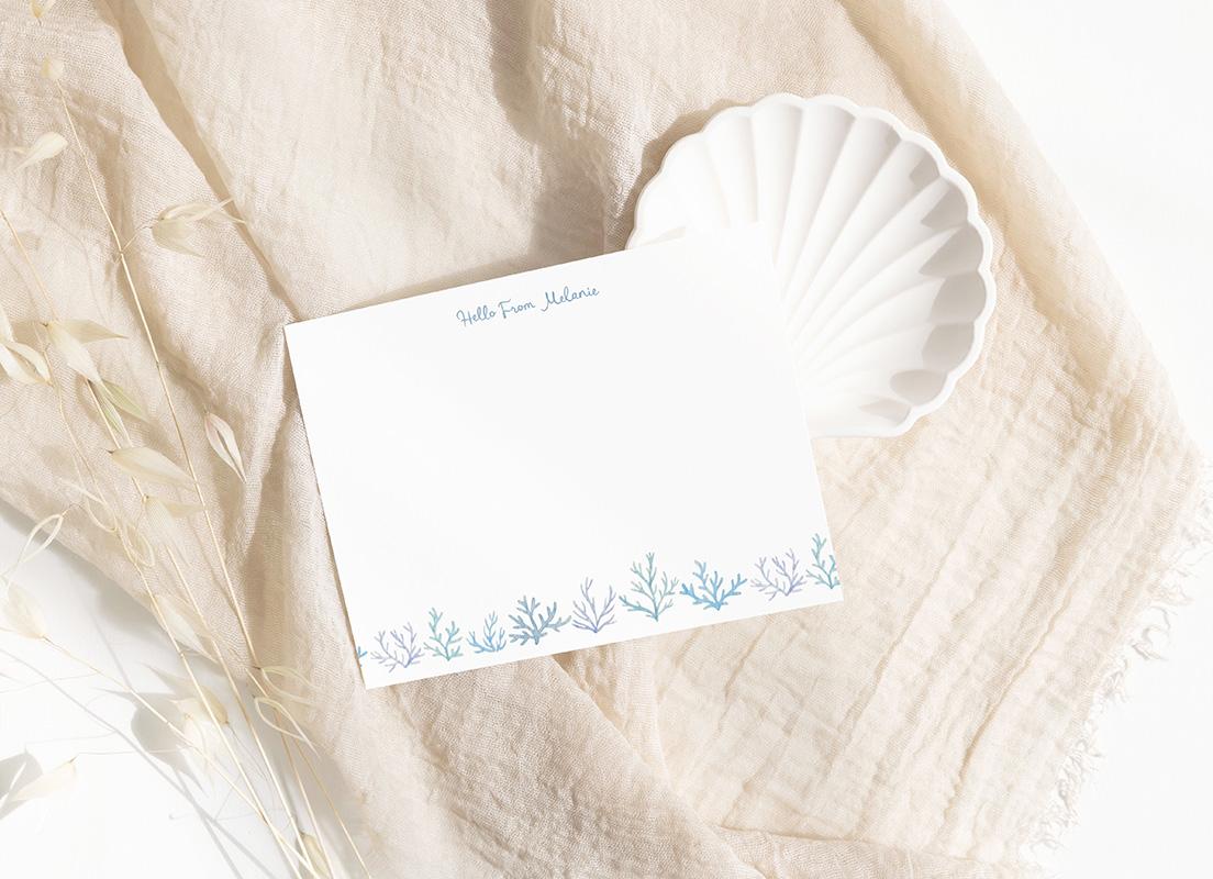 Blue Coral And Seaweed Personalized Watercolor Stationery Set - Image 4