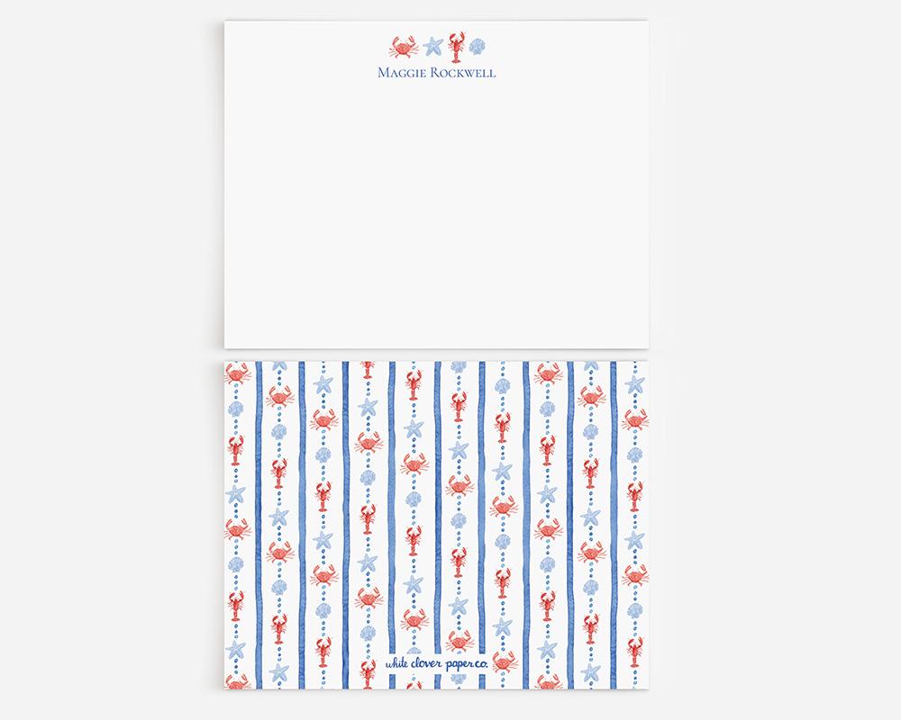 Lobsters And Crabs Coastal Personalized Watercolor Stationery Set - Image 2
