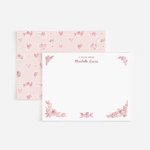 Pink Hearts And Flowers Watercolor Personalized Stationery Set