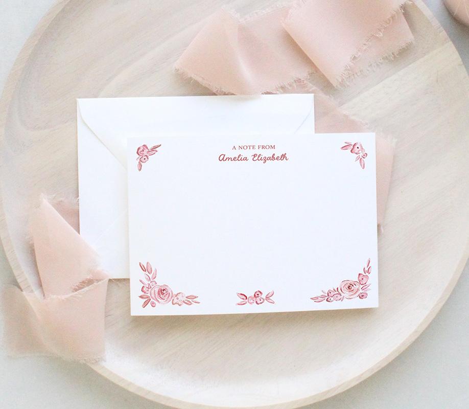 Pink Hearts And Flowers Watercolor Personalized Stationery Set - Image 5