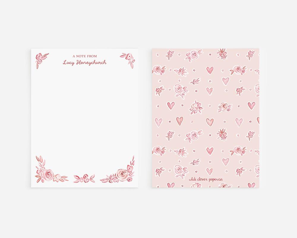 Pink Hearts And Flowers Watercolor Personalized Stationery Set - Image 4