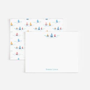 Multicolored Sailboats Personalized Watercolor Stationery