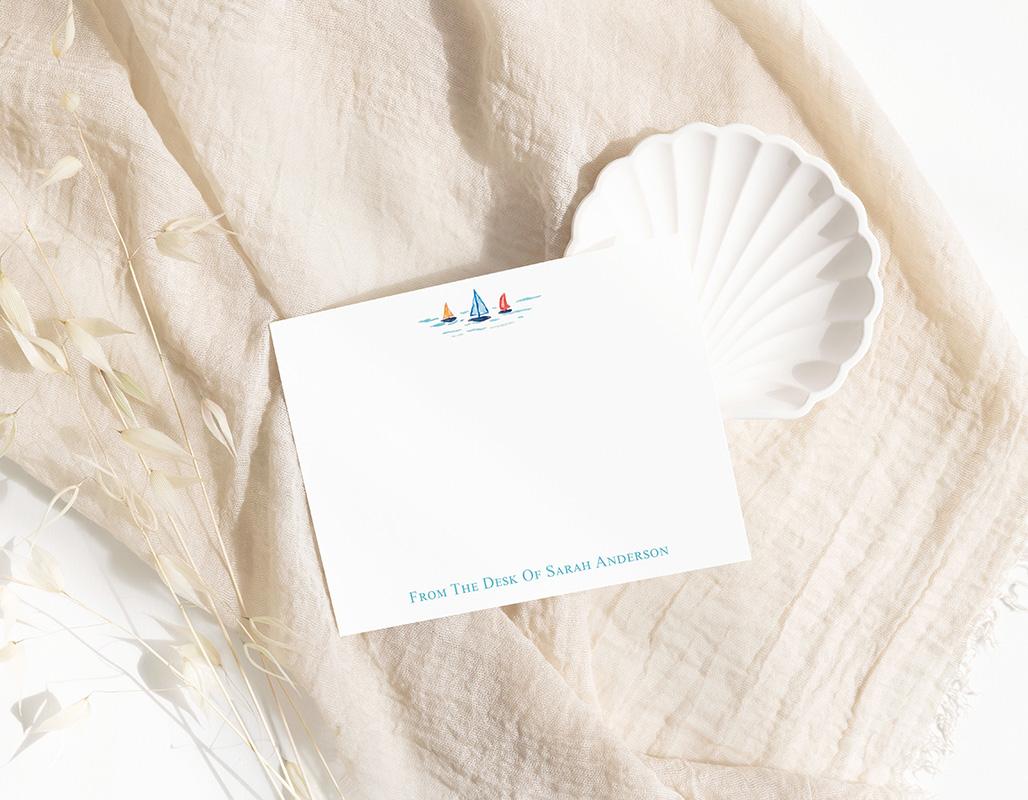 Multicolored Sailboats Personalized Watercolor Stationery - Image 3