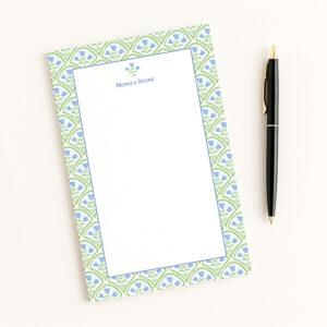Blue And Green Floral Scallop Border Notepad