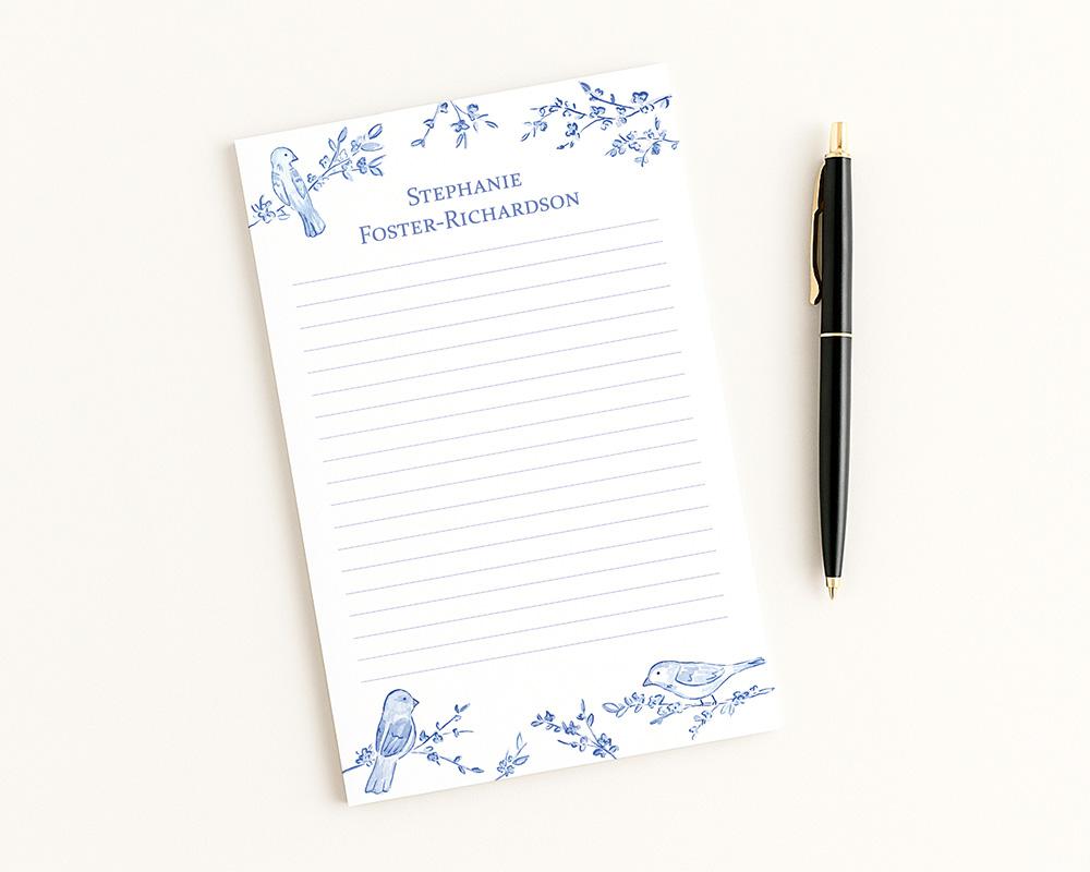 Blue Chinoiserie Birds Notepad