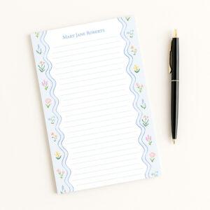 Personalized Notepad With Blue Border And Wildflowers