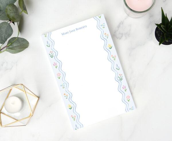 Blue Line Notepad Personalized Notepad With Blue Border And Wildflowers - White Clover ...