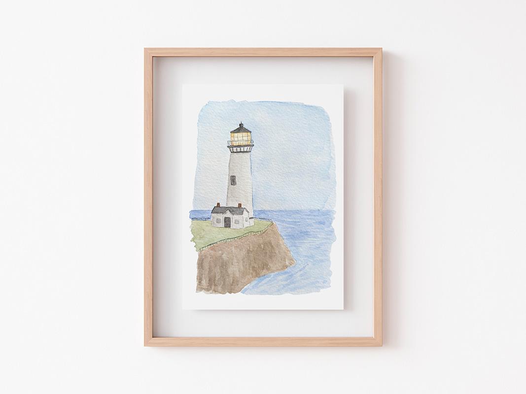 Tiny Lighthouse Watercolor Art Print
