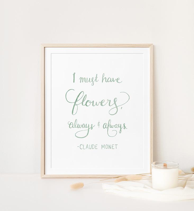 Claude Monet Flowers Quote Watercolor Art Print - Image 2
