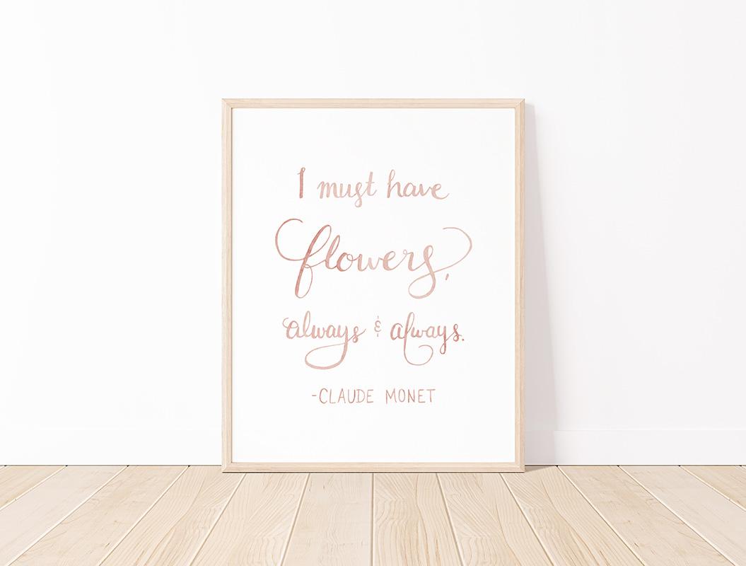 Claude Monet Flowers Quote Watercolor Art Print
