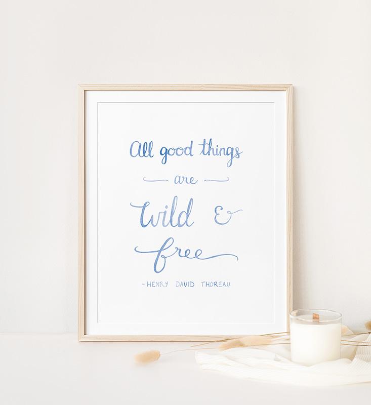 Henry David Thoreau Wild And Free Quote Watercolor Art Print - Image 2