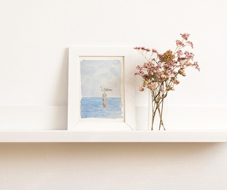 Seagull On A Piling Watercolor Art Print - Image 2