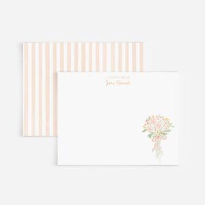 Bouquets And Stripes Personalized Stationery Set In Peach