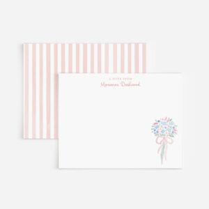 Bouquets And Stripes Personalized Stationery Set In Pink And Blue