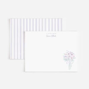 Bouquets And Stripes Personalized Stationery Set In Purple