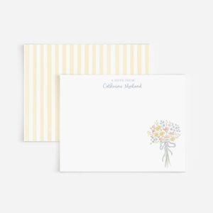Bouquets And Stripes Personalized Stationery Set In Yellow, Pink, And Blue