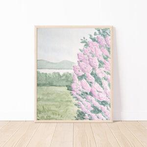 Lilac Bush Landscape Watercolor Art Print