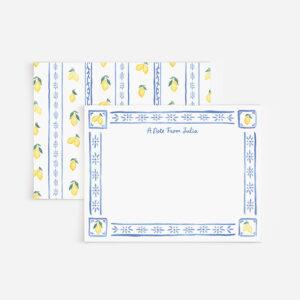 Lemons And Blue Patterned Border Personalized Stationery Set