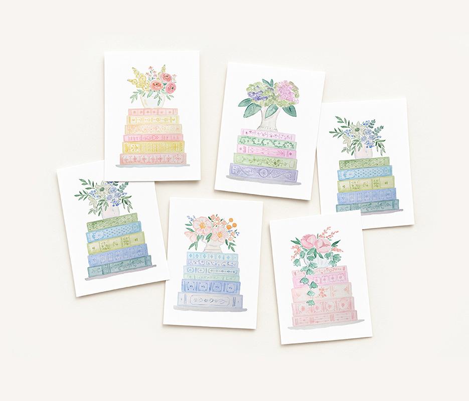 Books And Flowers Watercolor Greeting Cards Variety Pack Of 10