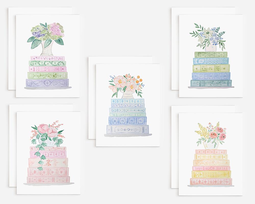 Books And Flowers Watercolor Greeting Cards Variety Pack Of 10 - Image 2