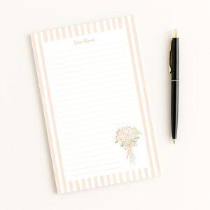 Bouquets And Stripes Personalized Notepad In Peach