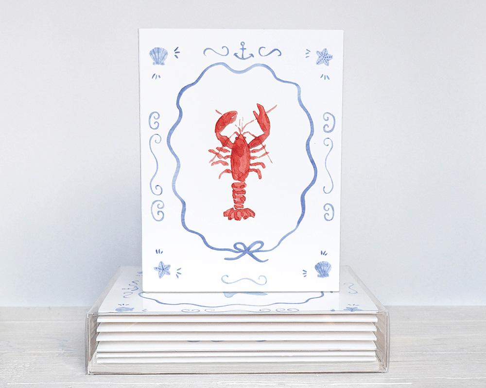 Nautical Lobsters And Crabs Watercolor Greeting Cards Variety Pack Of 10 - Image 2
