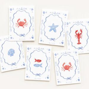 Nautical Lobsters And Crabs Watercolor Greeting Cards Variety Pack Of 10
