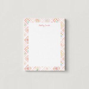 Pink Flower Tiles Personalized Notepad