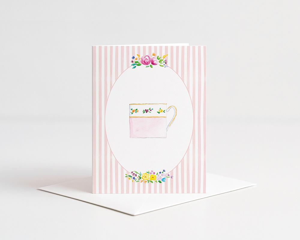 Teacups And Stripes Watercolor Greeting Cards Variety Pack Of 10 - Image 5
