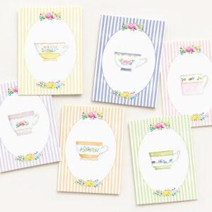 Teacups And Stripes Watercolor Greeting Cards Variety Pack Of 10