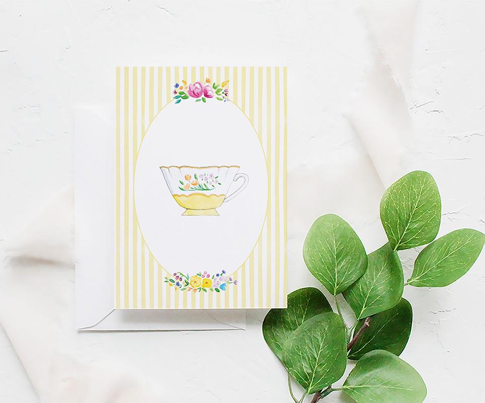 Teacups And Stripes Watercolor Greeting Cards Variety Pack Of 10 - Image 7
